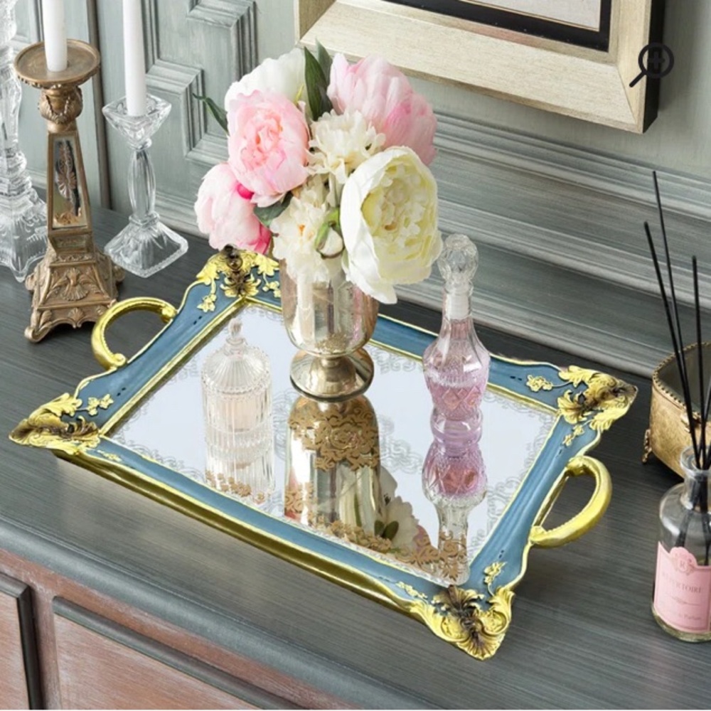 Carved Mirror Tray, Ottoman/Coffee Table, Vanity Tray New in Box